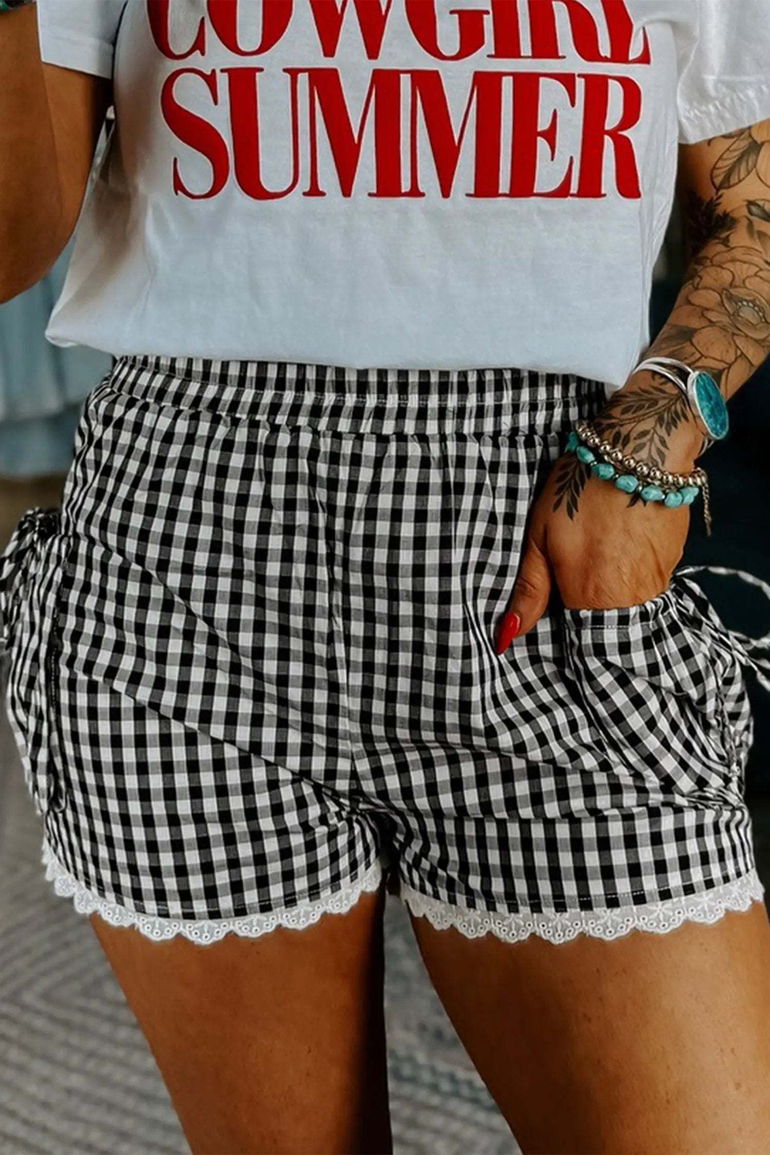Gingham Lace Trim Shorts