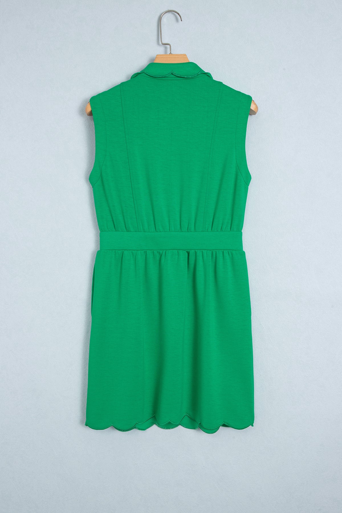 Sleeveless Zip Front Scallop Hem Mini Dress