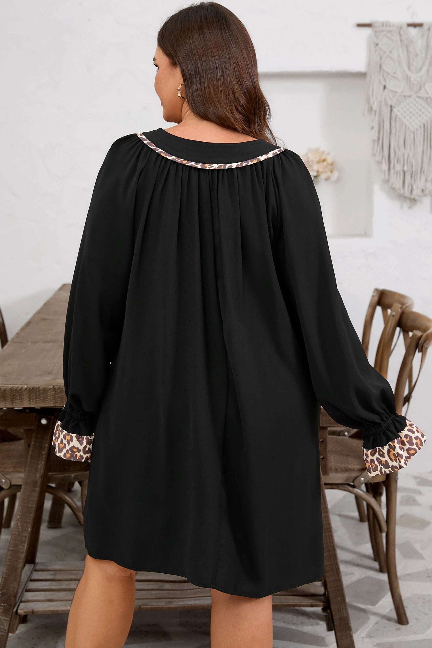 plus size leopard trim dress