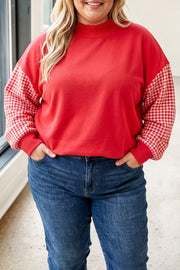 Plus Size Patchwork Plaid Loose Fit Long Sleeve Sweatshirt