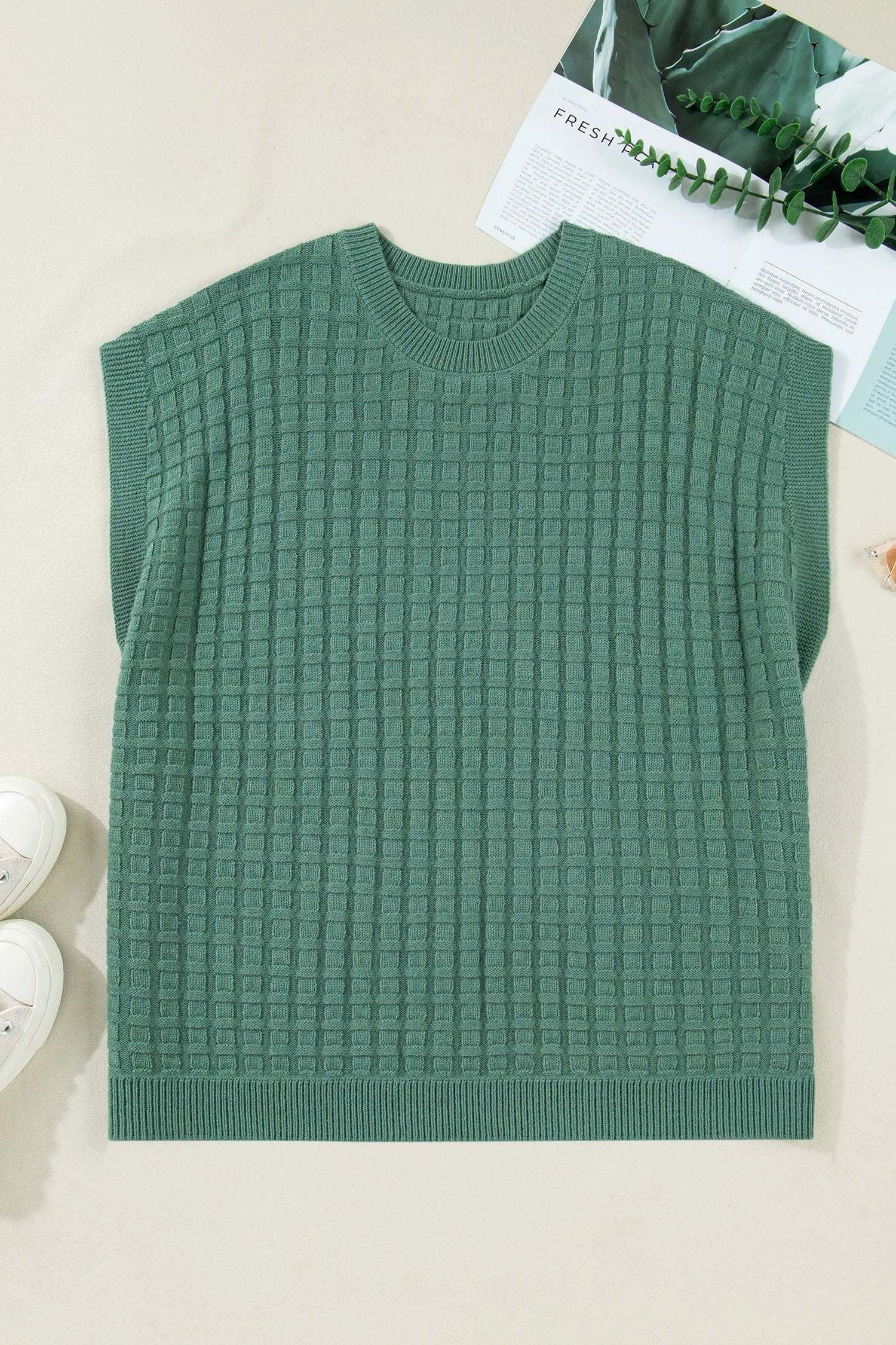 mist green plus size solid color textured knit short sleeve sweater for women casual everyday outfit