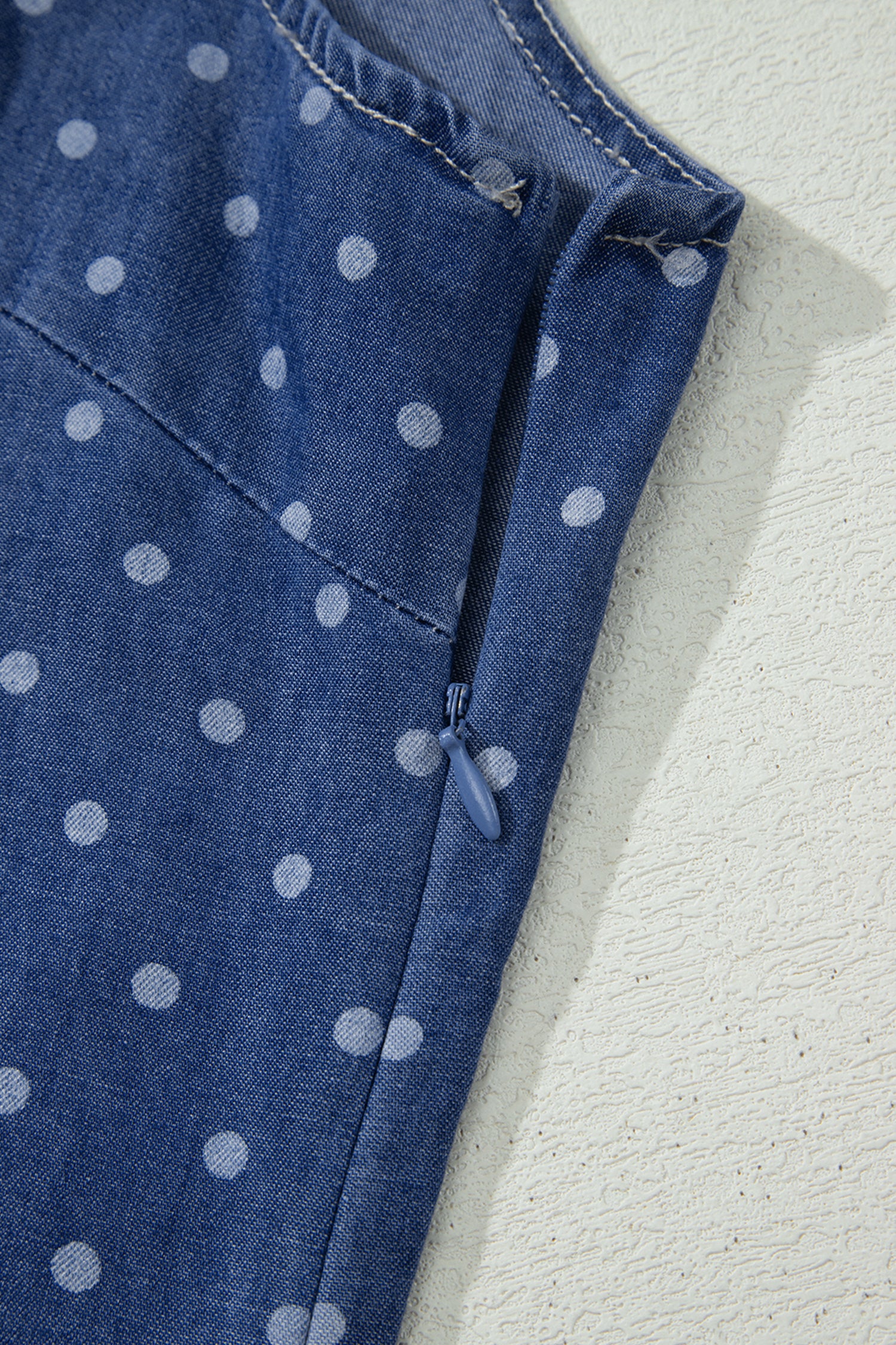 Polka Dot Ruffle Hem Sleeveless Denim Mini Dress — everyday dress for women | J&H Apparel