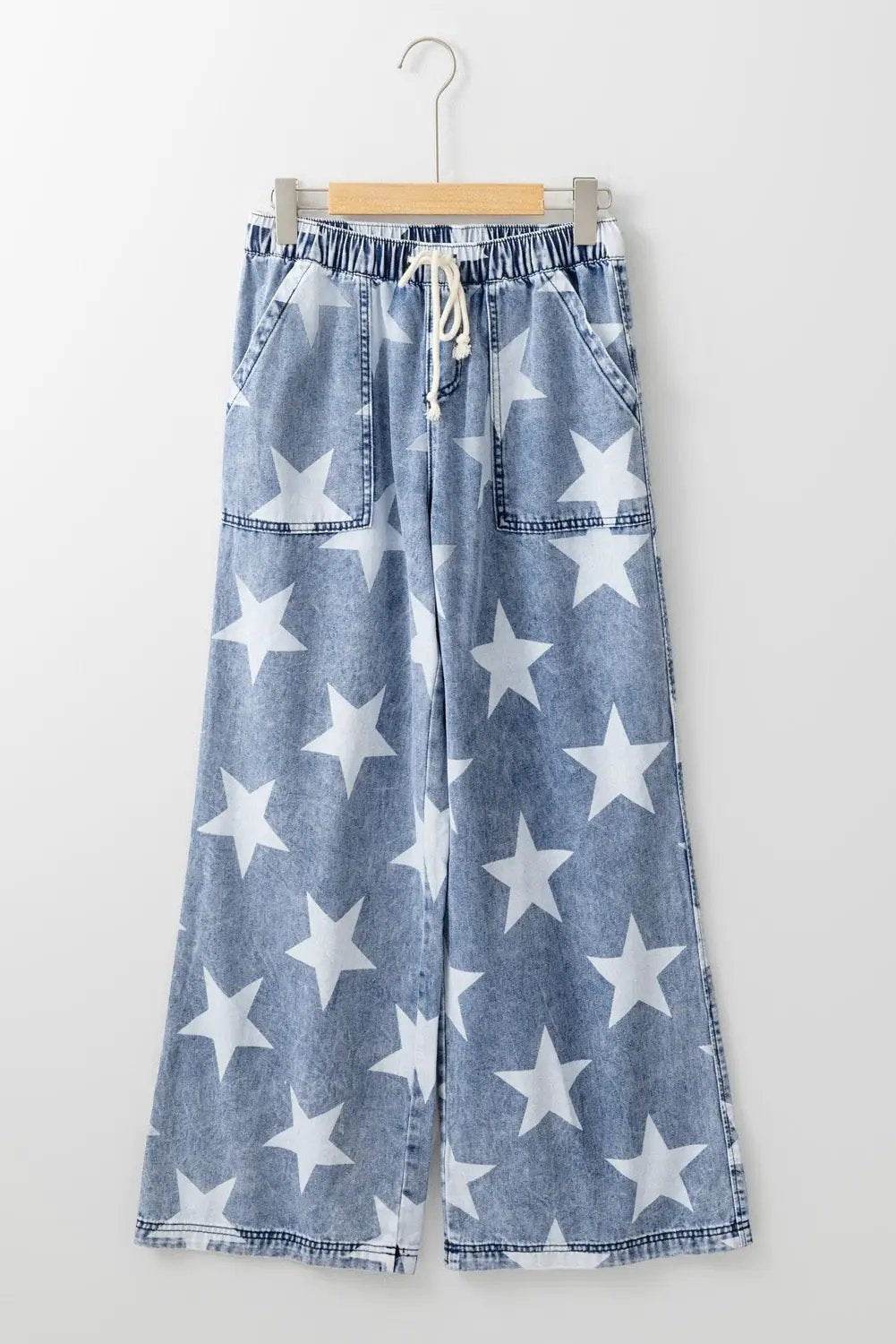 star print wide leg jeans