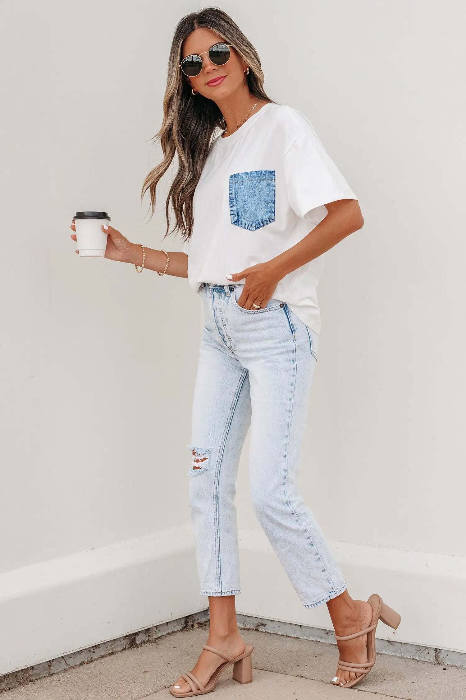 color block patch pocket tee