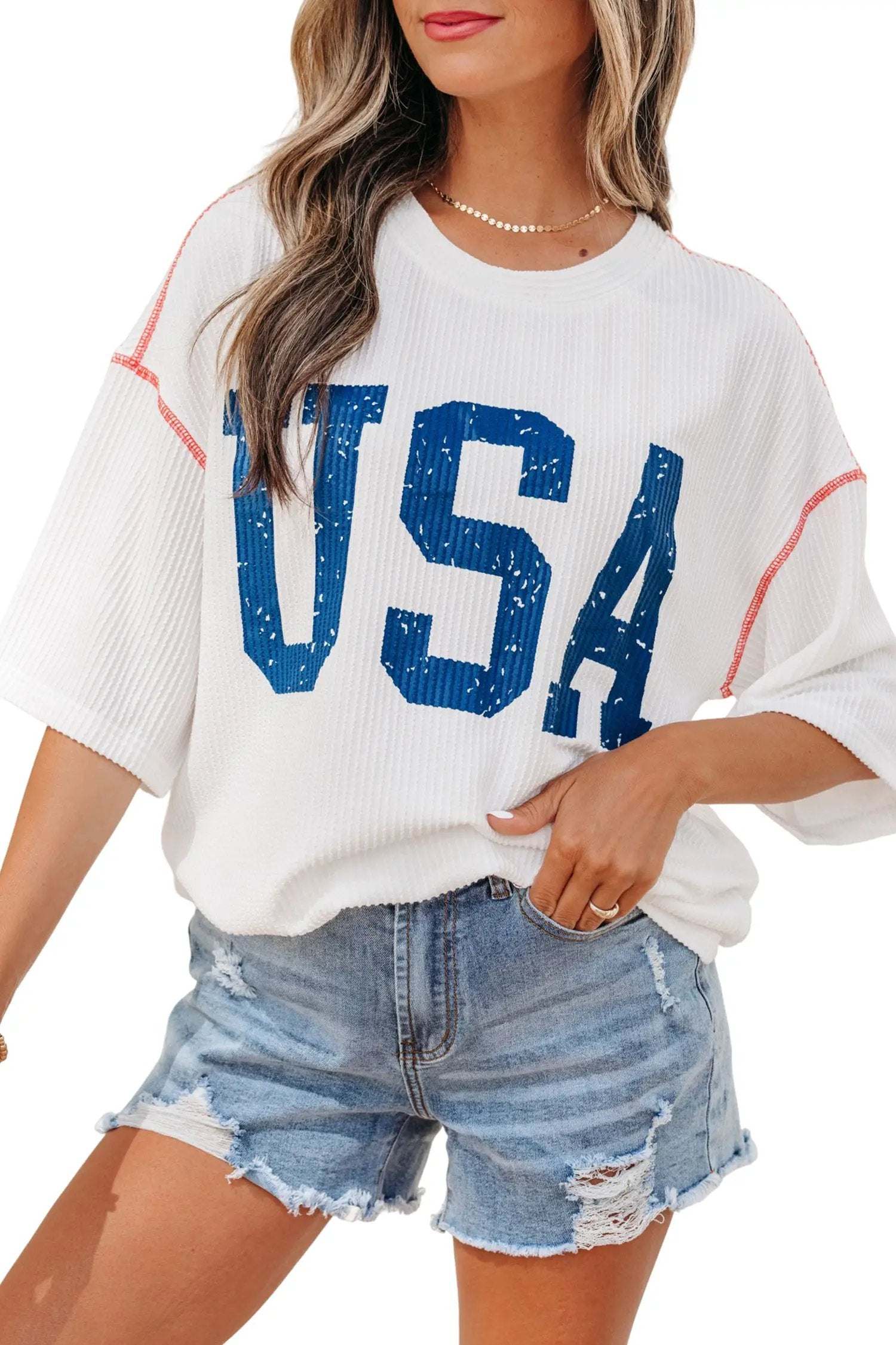 Oversized USA Graphic Ribbed Tee