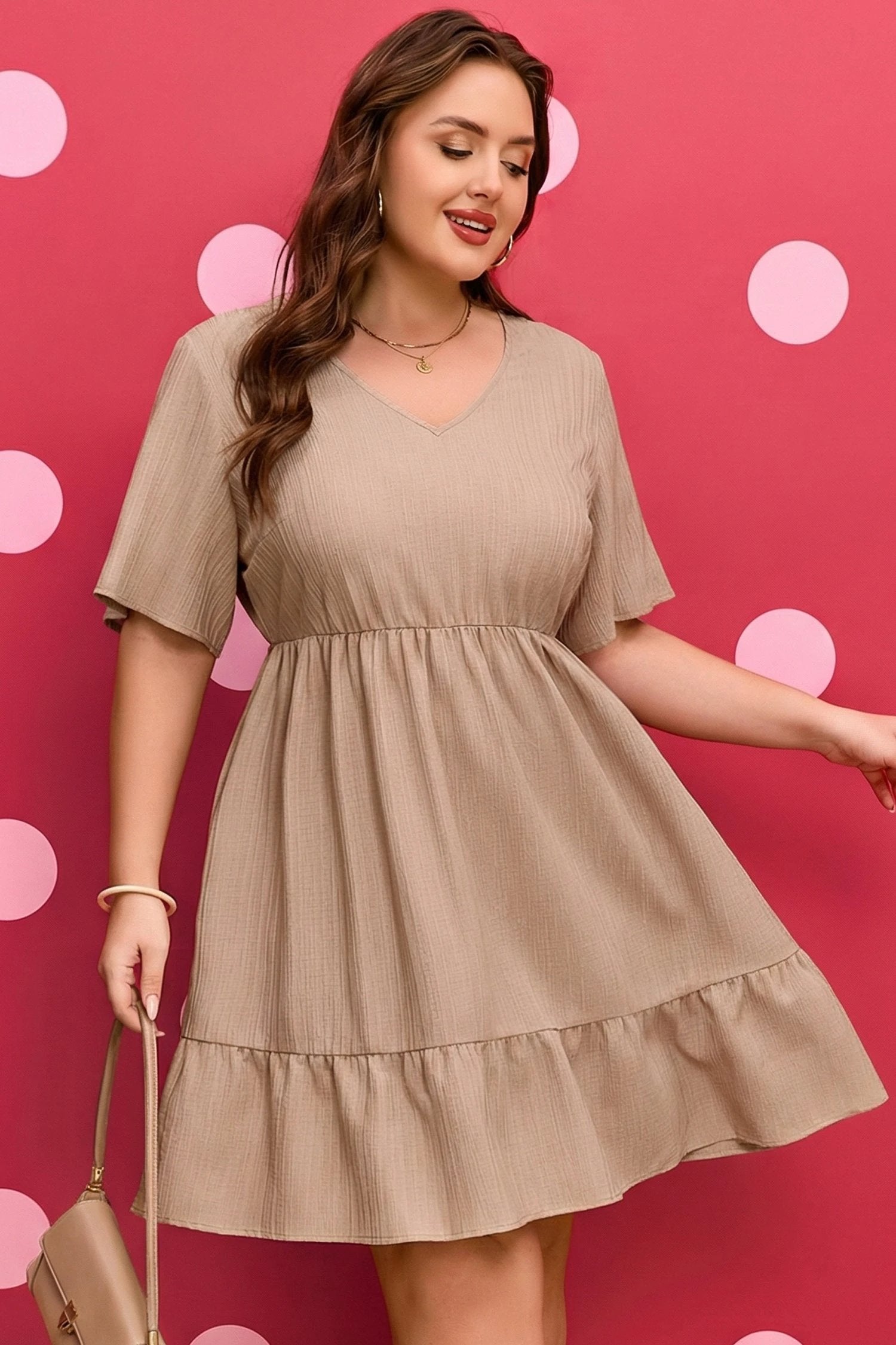 Plus Size Textured Ruffled Dress