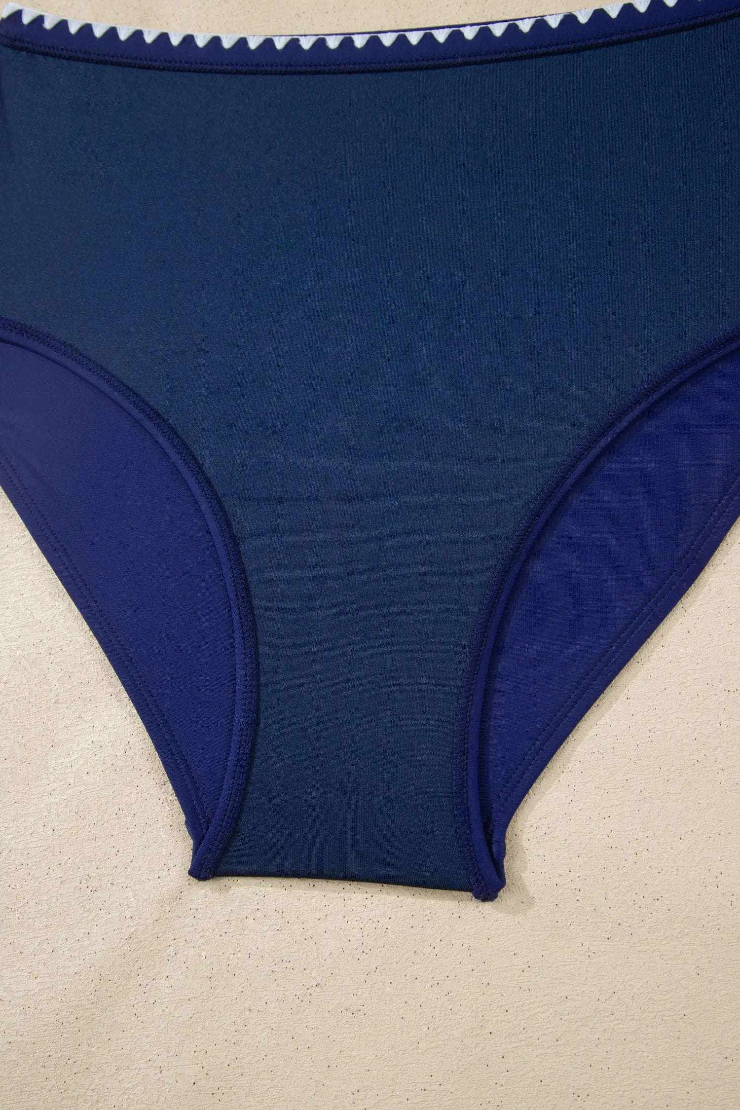 J&H Apparel Dark Blue Shell Stitched Trim V Neck Textured Mix and Match High Waist Bikinis - Classic Bikinis Swimwear/Bikinis