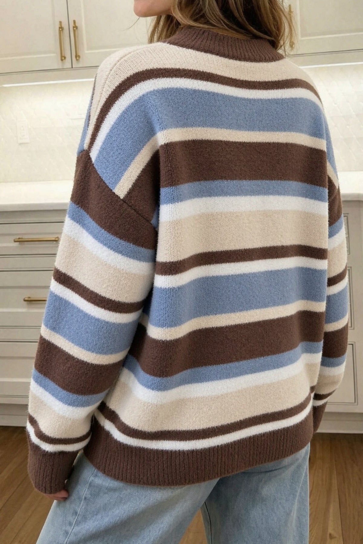 Stripe Drop-Shoulder Loose Pullover Sweater