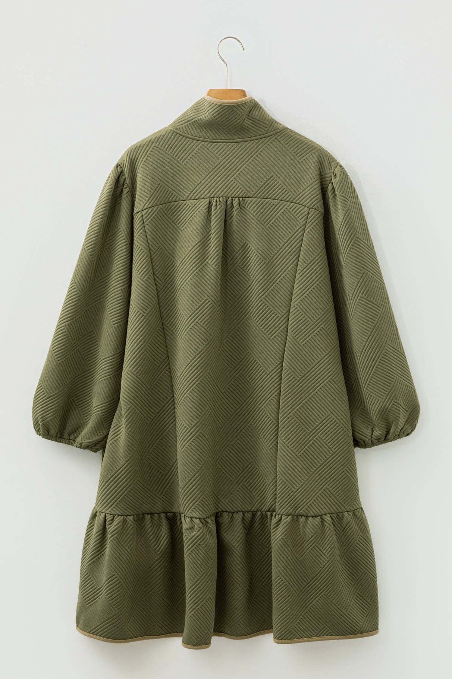 Dear-Lover Dropshipping Jungle Green Plus Size Textured Contrast Trim Quarter Zip Bracelet Sleeve Mini Dress - Plus Size/Plus Size Dresses