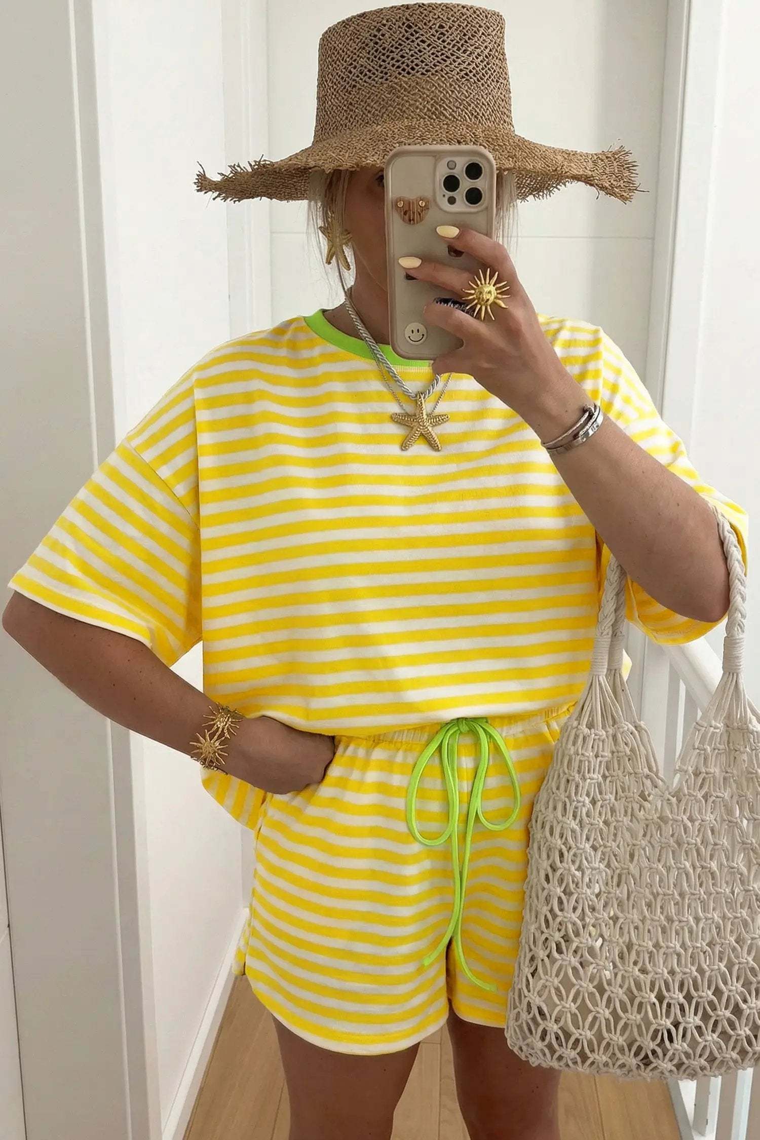 Striped tee and drawstring shorts set
