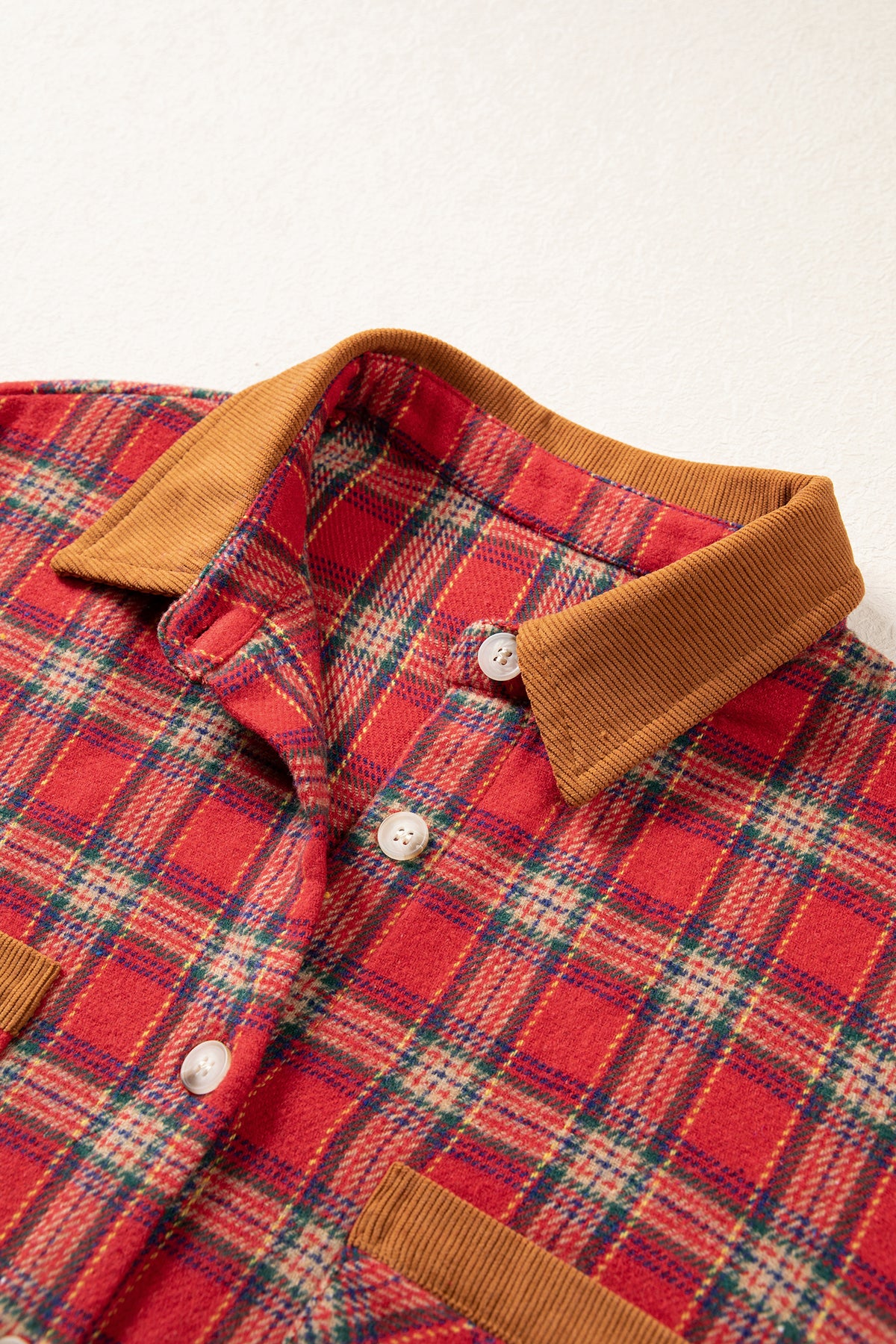 Red Casual Plaid Color Block Collared Button Shacket