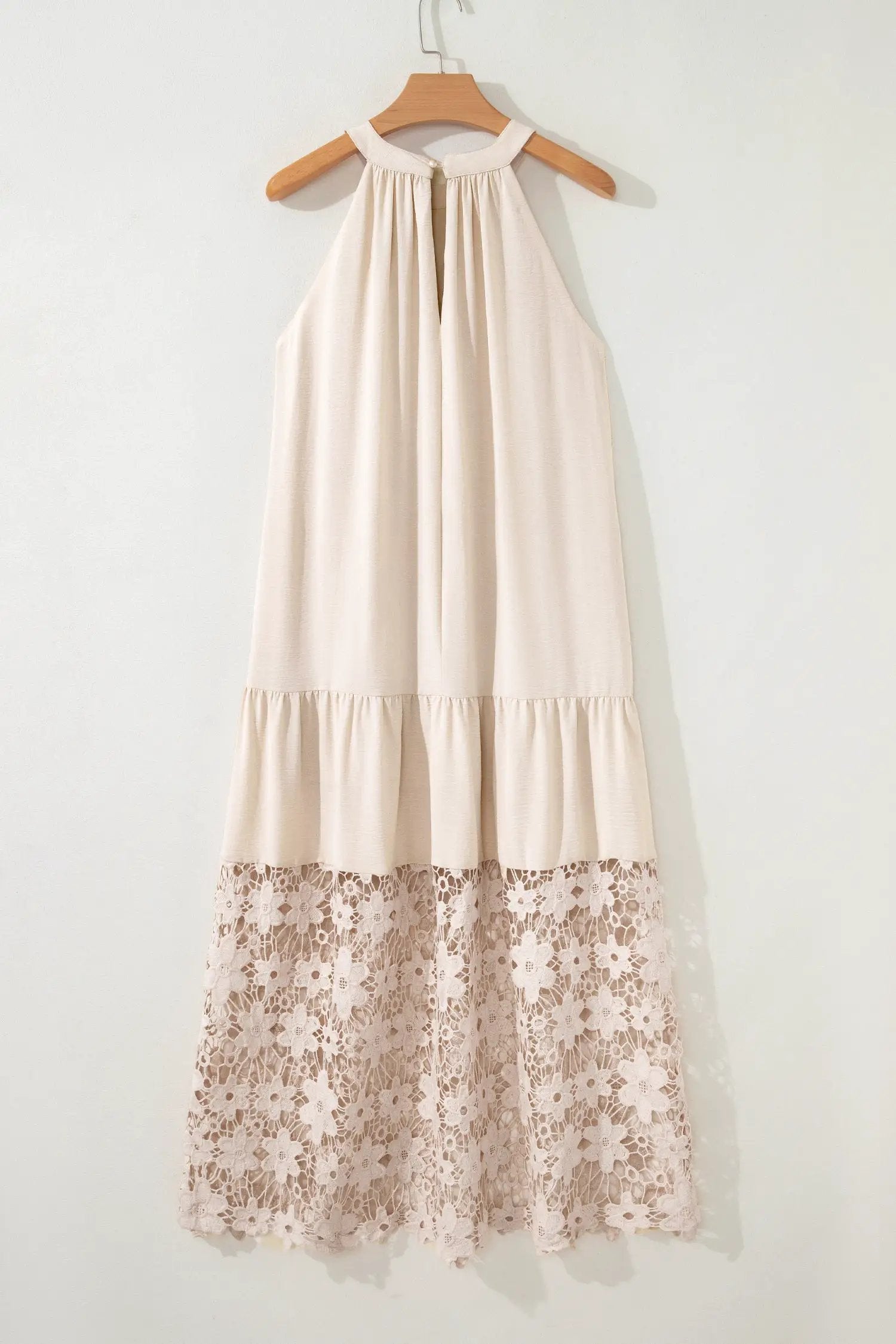 beige lace halter dress