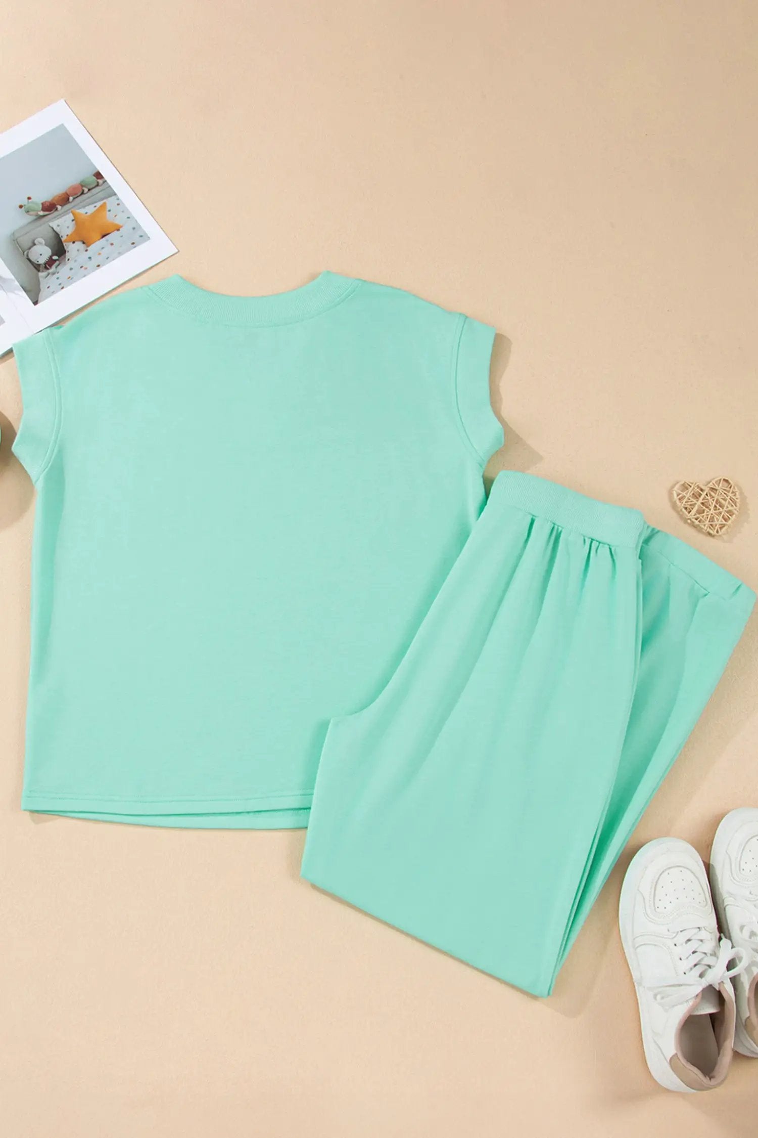 Dear-Lover Dropshipping Mint Green Solid V-Neck Tee and Drawstring Plus Size Pants Set - Plus Size/Plus Size Loungewear