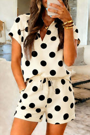 Polka Dot Tee Short Set | V-Neck Casual Outfit Set
