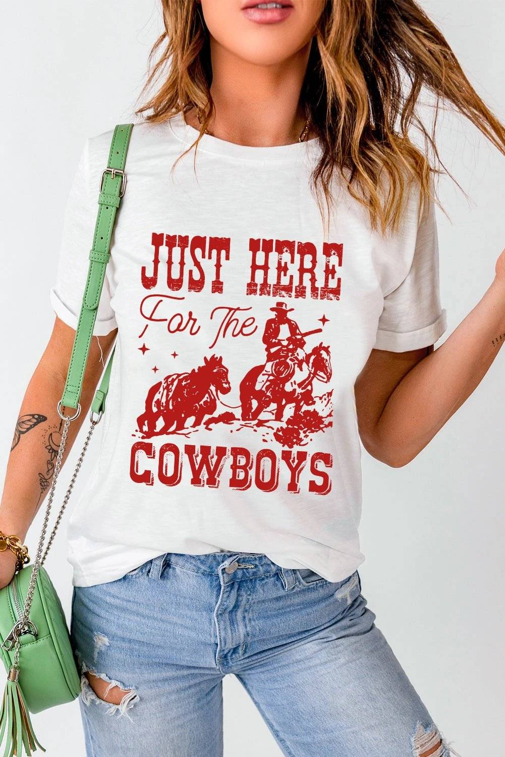  western graphic tee – “just here for the cowboy” for women casual everyday outfit