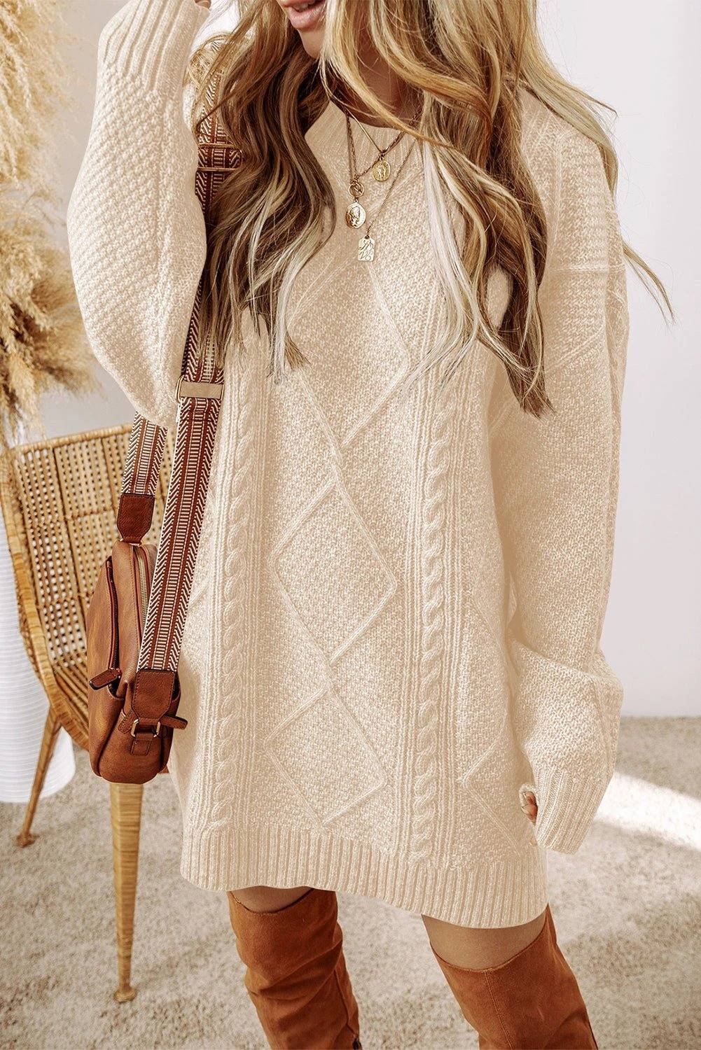 Cable knit drop-shoulder Sweater Dress | Cozy Confidence - Shop now.