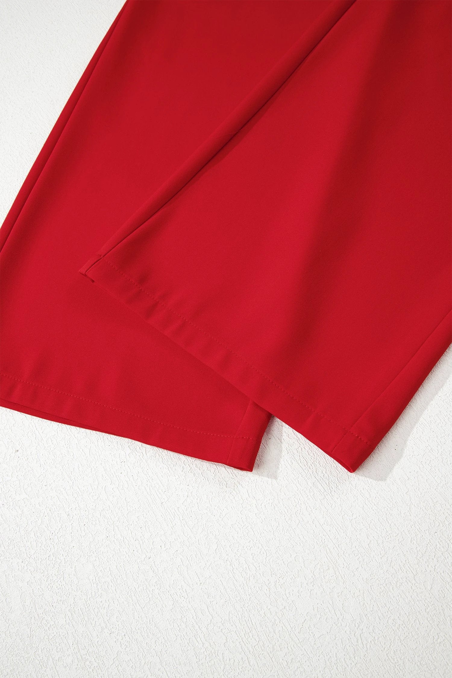 fiery red pleated detail pull on high elastic waist loose straight pants for women casual everyday outfit