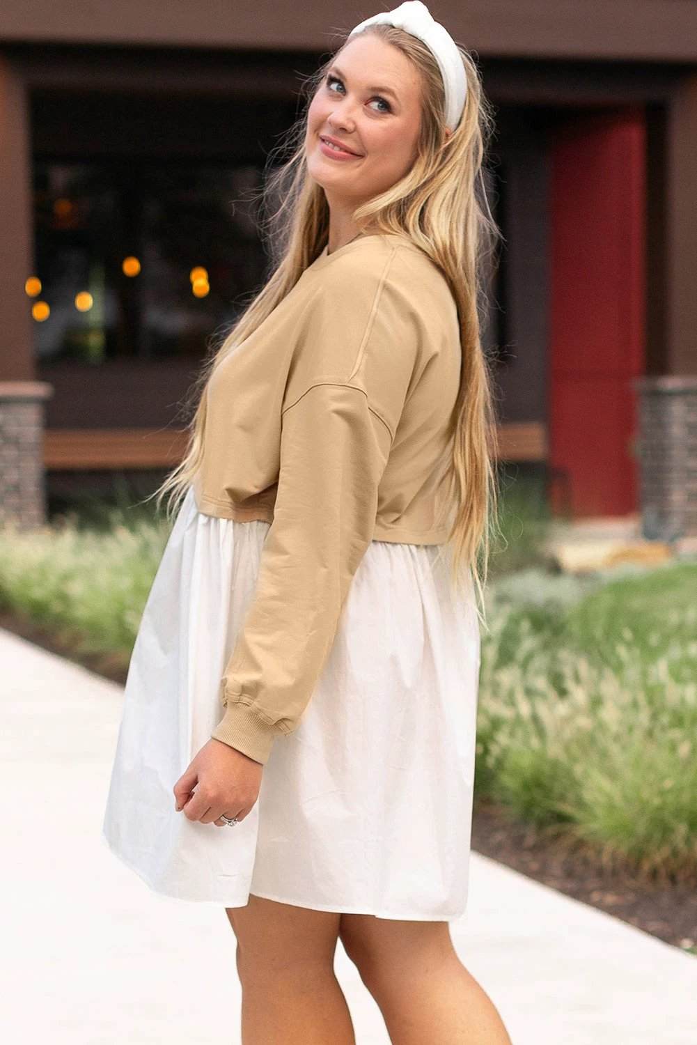 Plus size Weekend Pretty colorblock patchwork ruffled mini dress for casual weekend wear