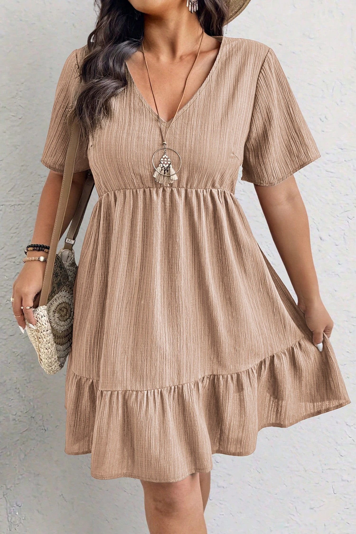 Plus Size Textured Ruffled Dress