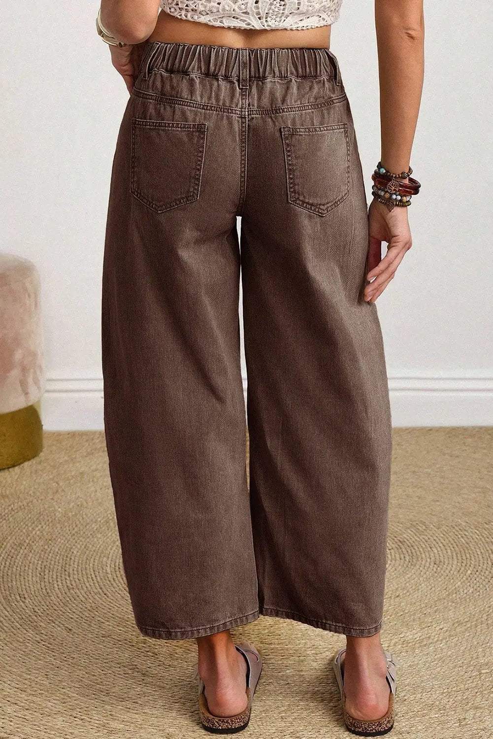Barrel Jeans coffee brown ankle-length denim with square patch pockets