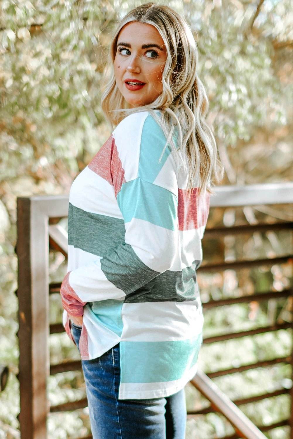 green plus size colorblock pullover top for women casual everyday outfit