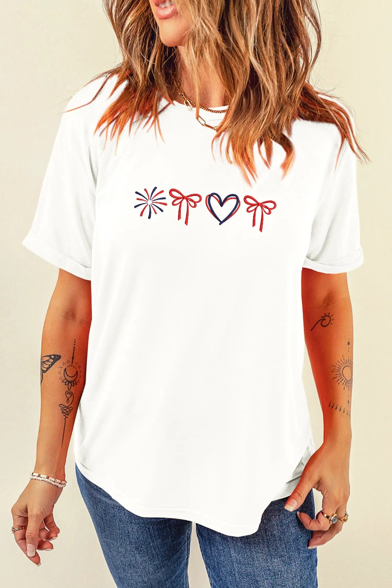 firework bow embroidery tee