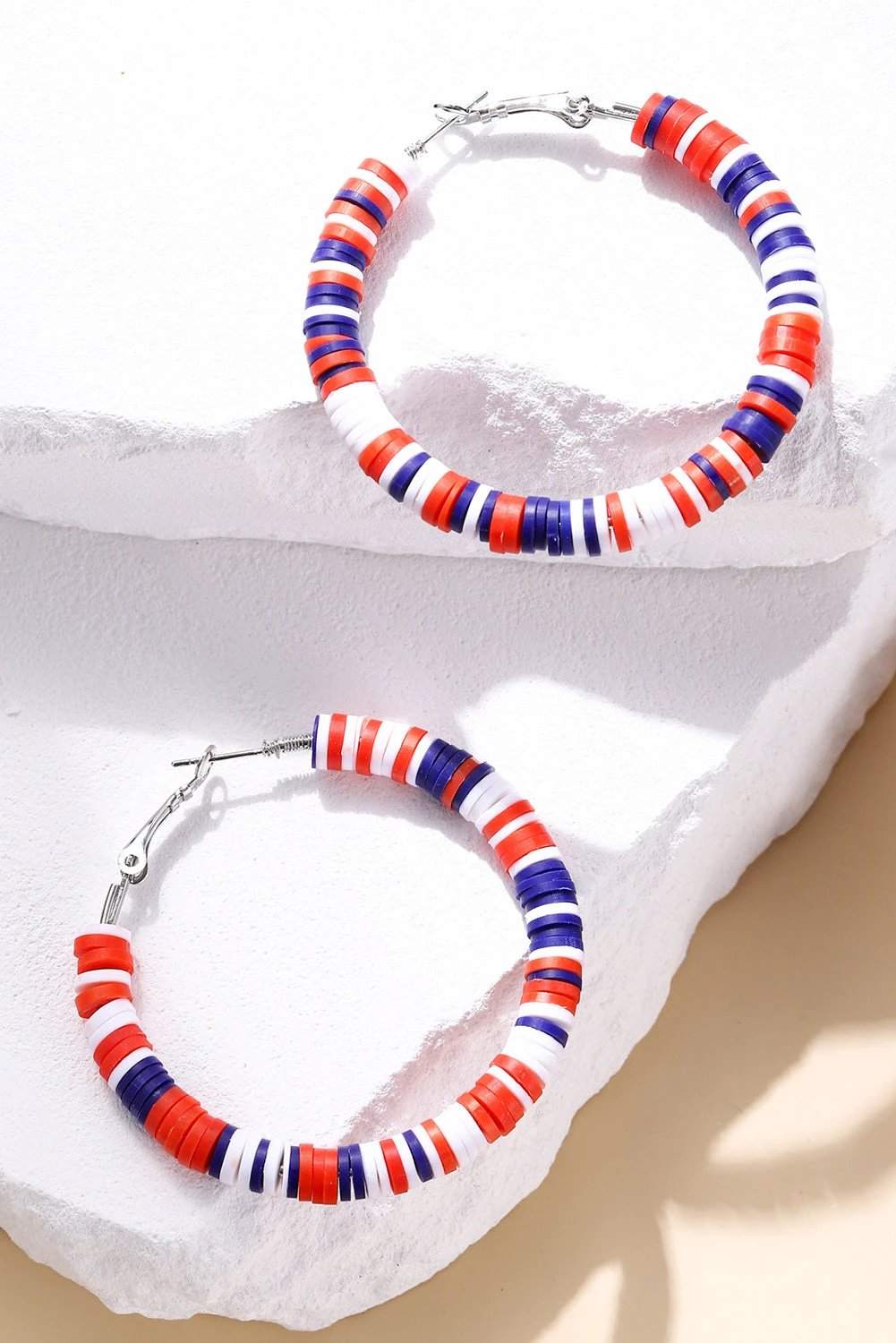 fiery red patriotic multicolored bead hoop earrings for women casual everyday outfit