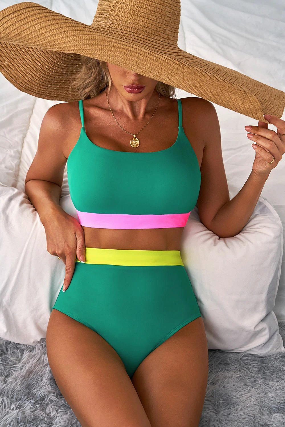 colorblock high waisted bikini