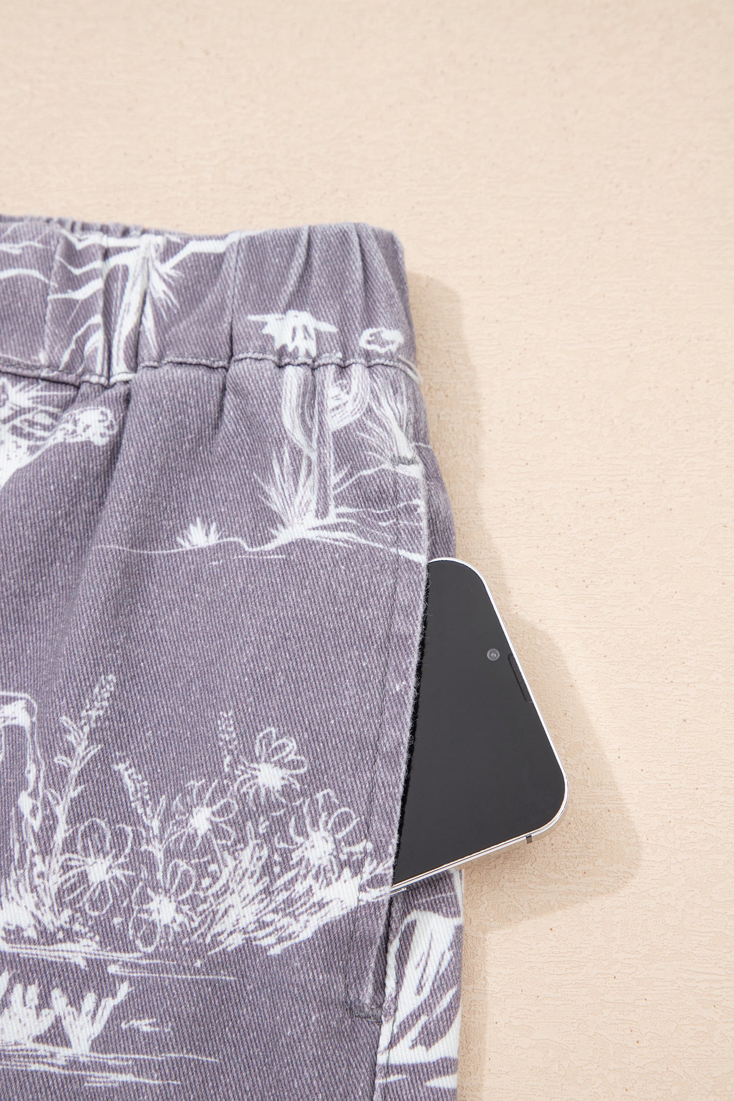 Western Print Denim Shorts | Elastic Waist Cotton Pull-On Style