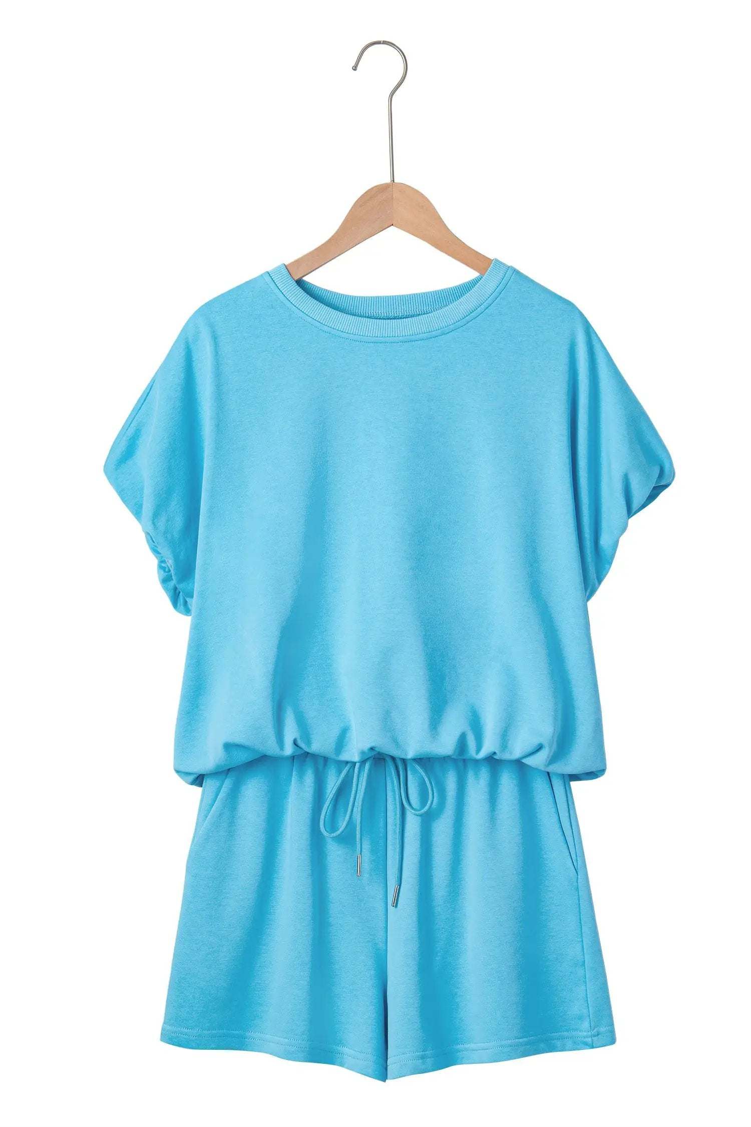 J&H Apparel Green Solid Color Puffy Loose Top Drawstring Shorts 2pcs Outfit - Outfit Sets Two Piece Sets/Short Sets