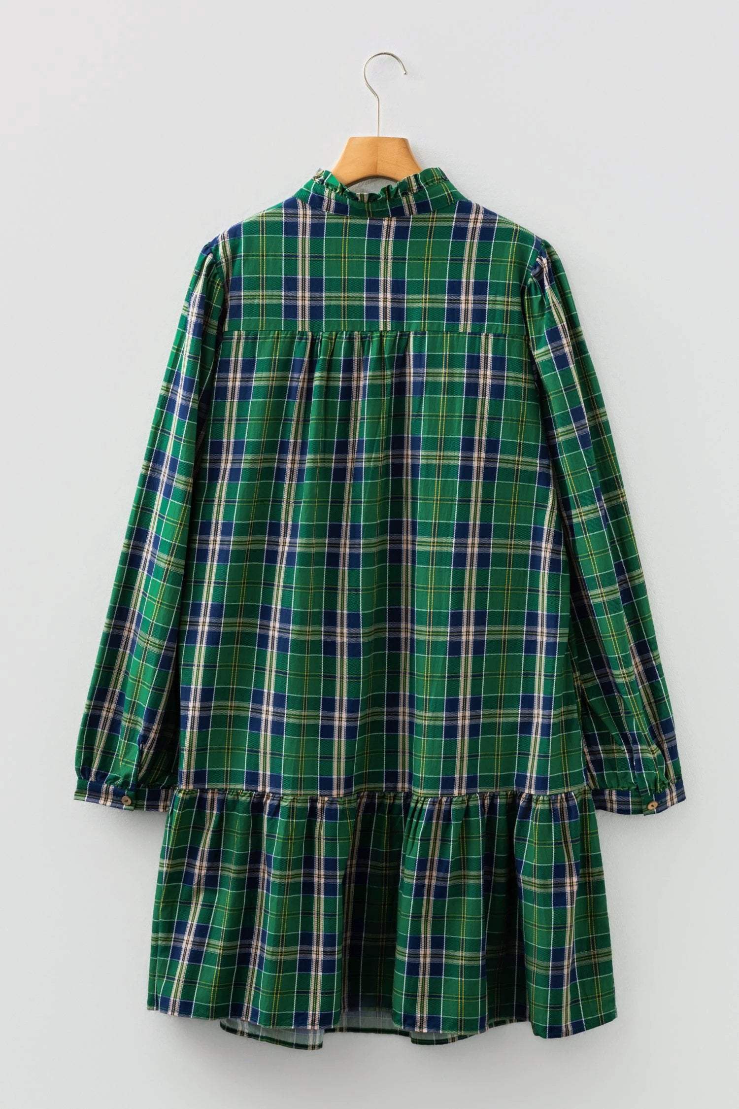 green plus size plaid long sleeve notched neck shift mini dress for women casual everyday outfit