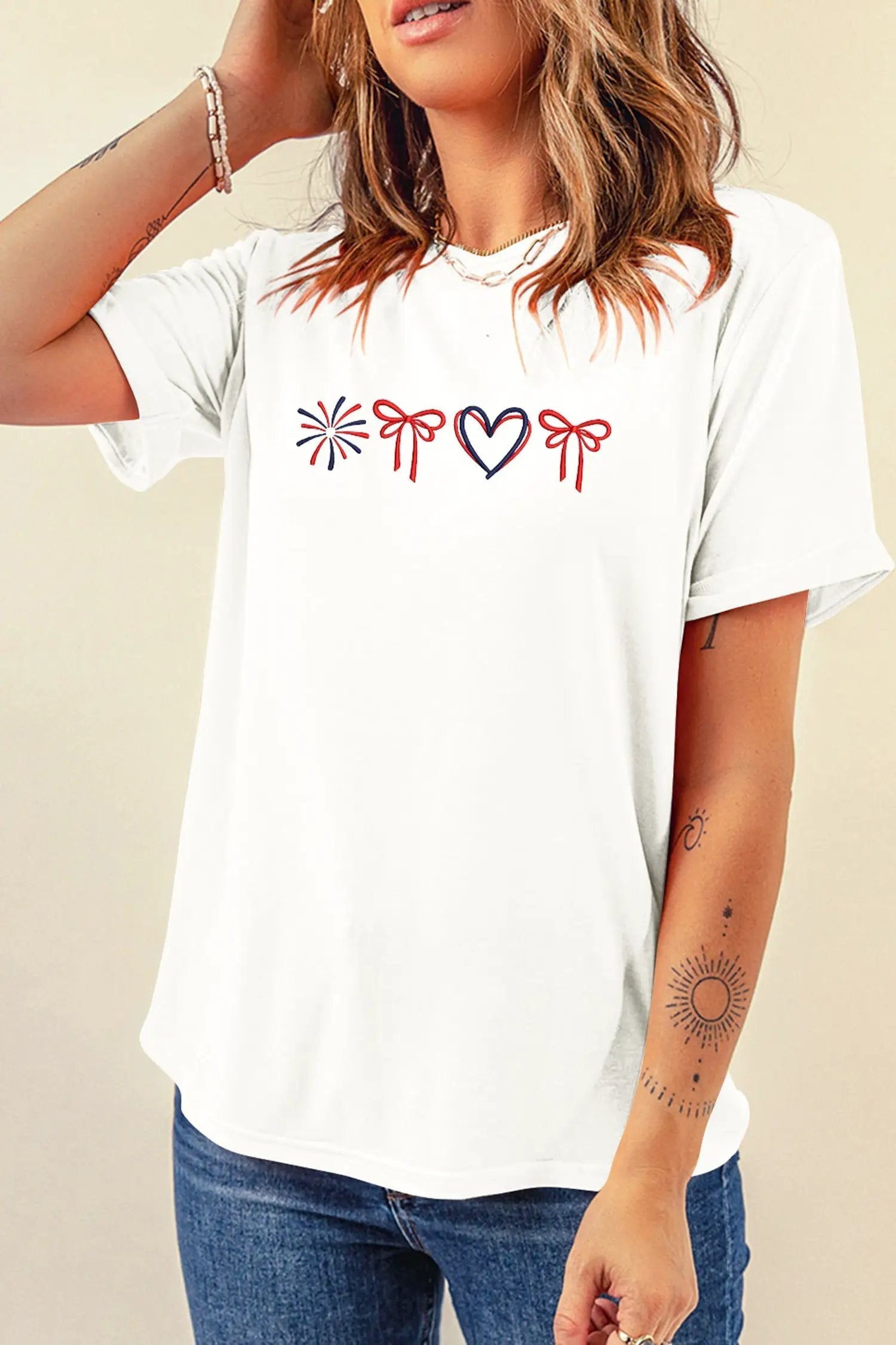 firework bow embroidery tee