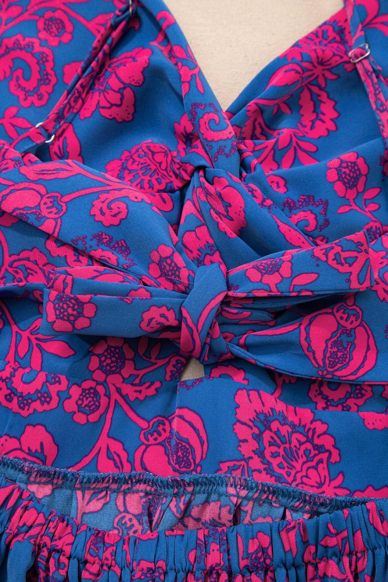 blue floral print twisted v neck tied backless maxi dress for women casual everyday outfit