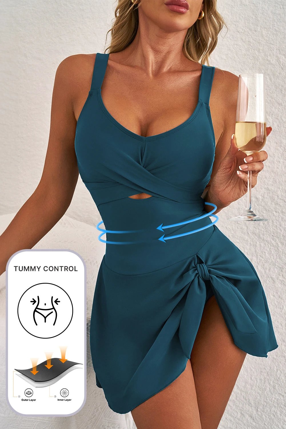 sea green adjustable straps cutout ruched knot slit one piece swim dress for women casual everyday outfit