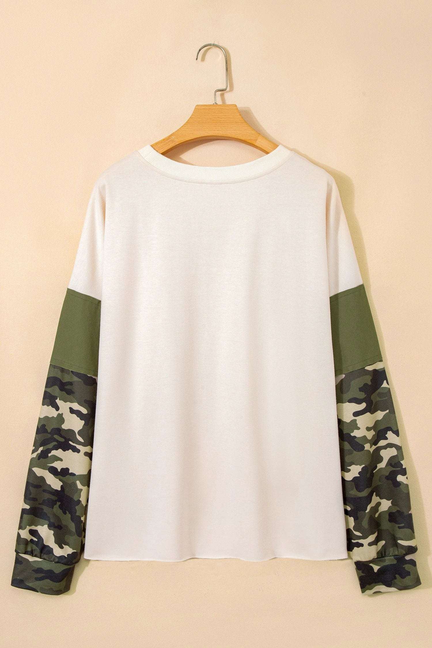 apricot camo print patchwork sleeve raw hem plus size sweatshirt for women casual everyday outfit