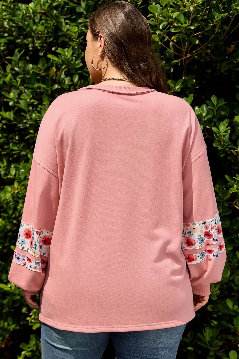 peach blossom plus size floral applique drop shoulder sweatshirt for women casual everyday outfit