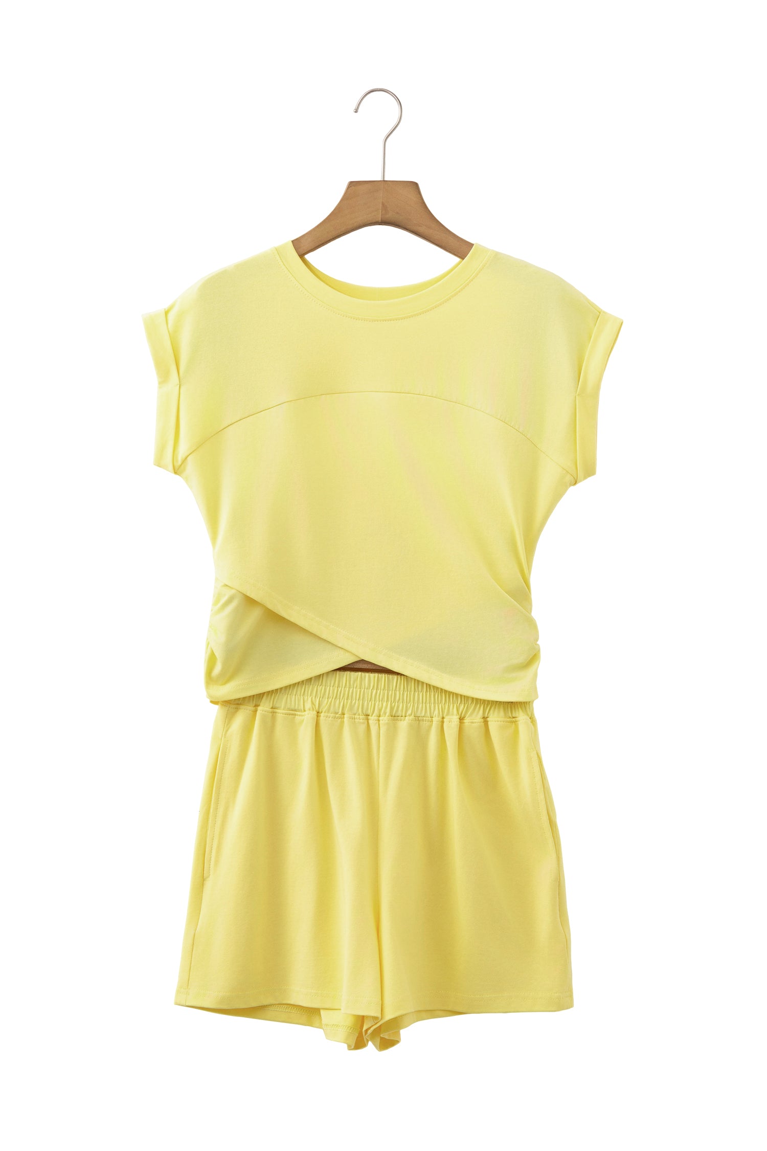 Solid Short Sleeve Elastic Waist Pocket Casual Two-Piece Short Set — women's everyday bottoms | J&H Apparel