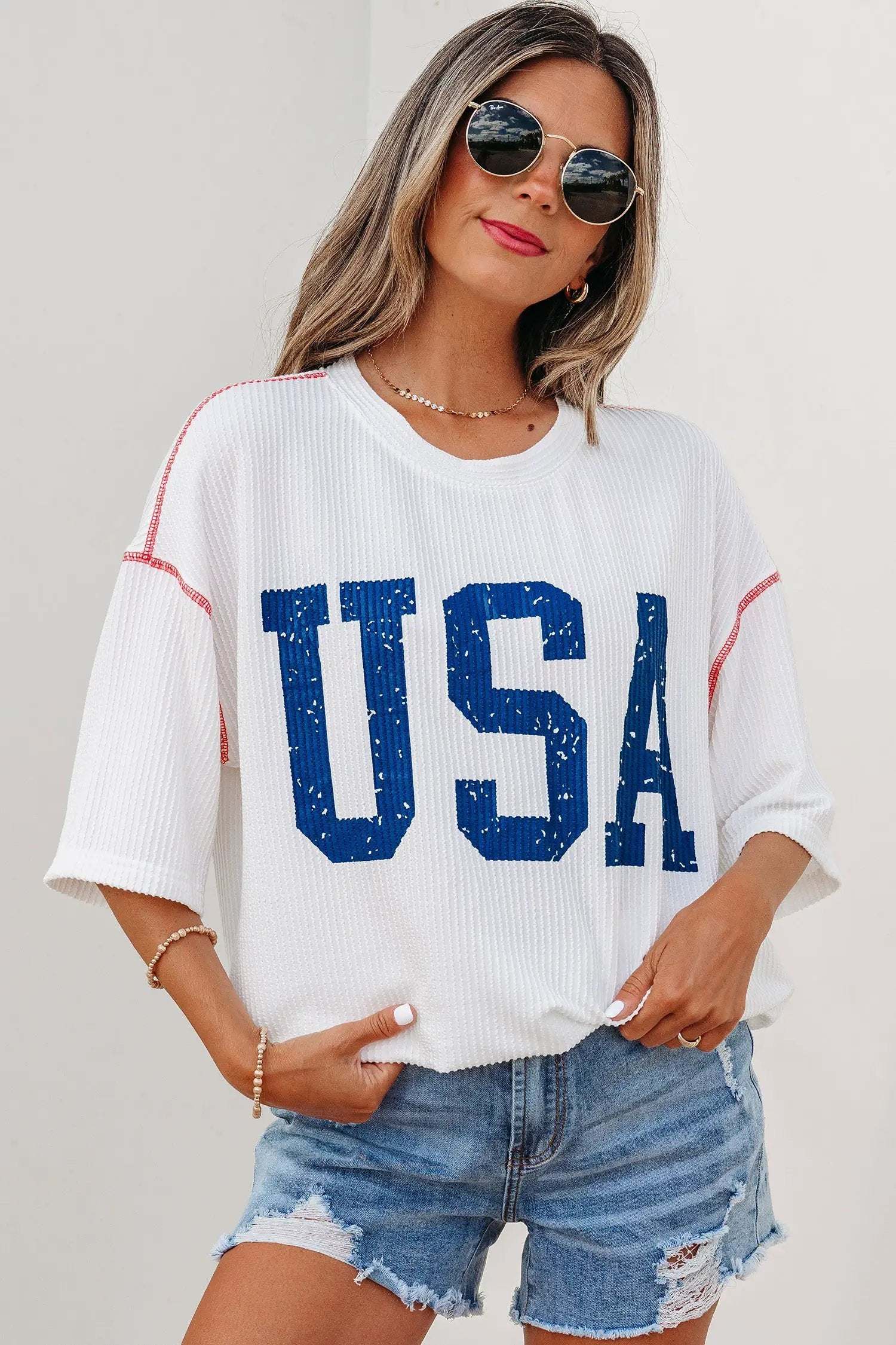 Oversized USA Graphic Ribbed Tee
