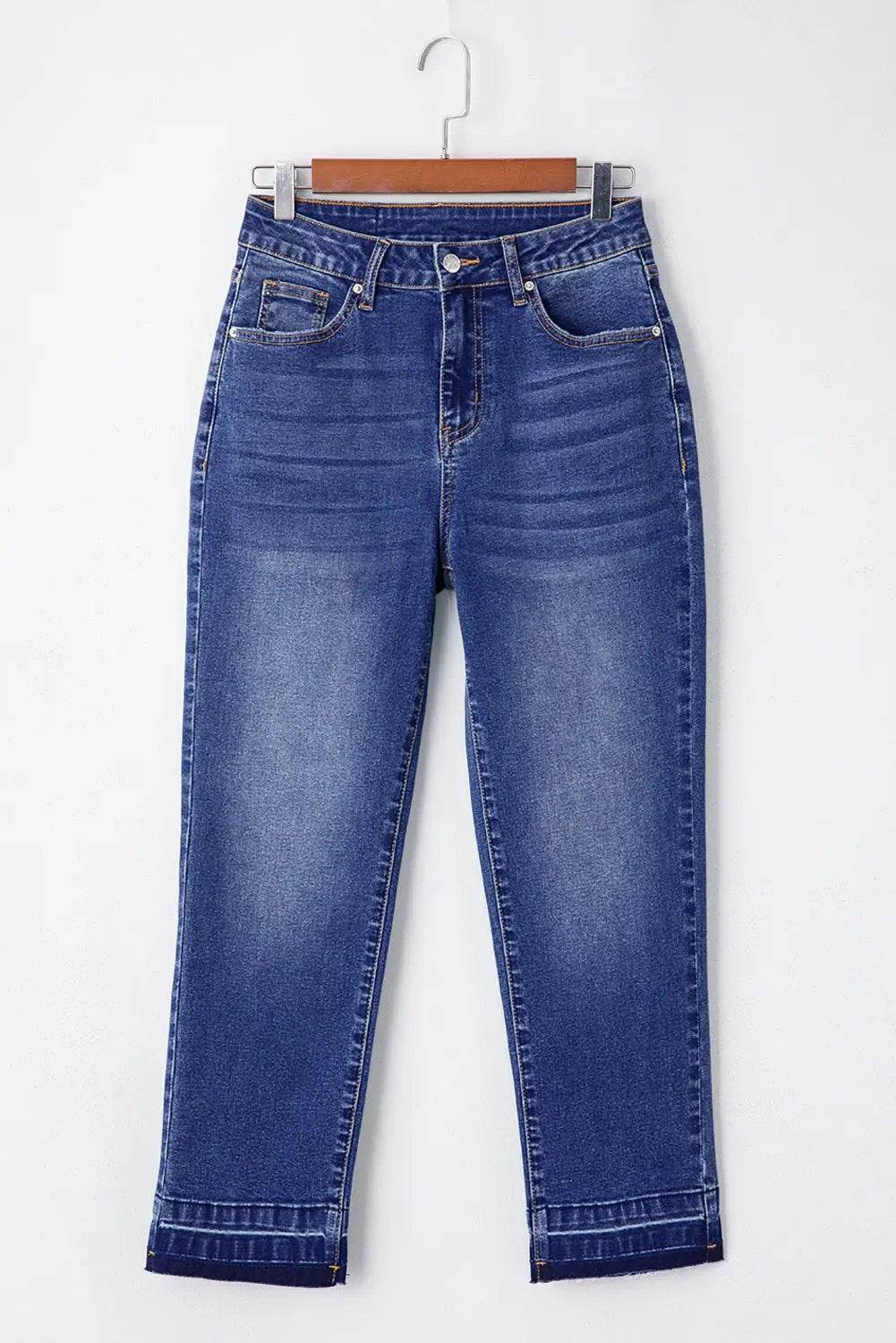 Whiskered Wash Cropped Jeans with raw hem showcasing Main Character Energy style