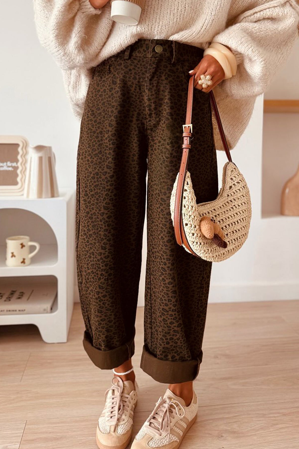 Casual Leopard Print Full-Length Regular Fit Jeans