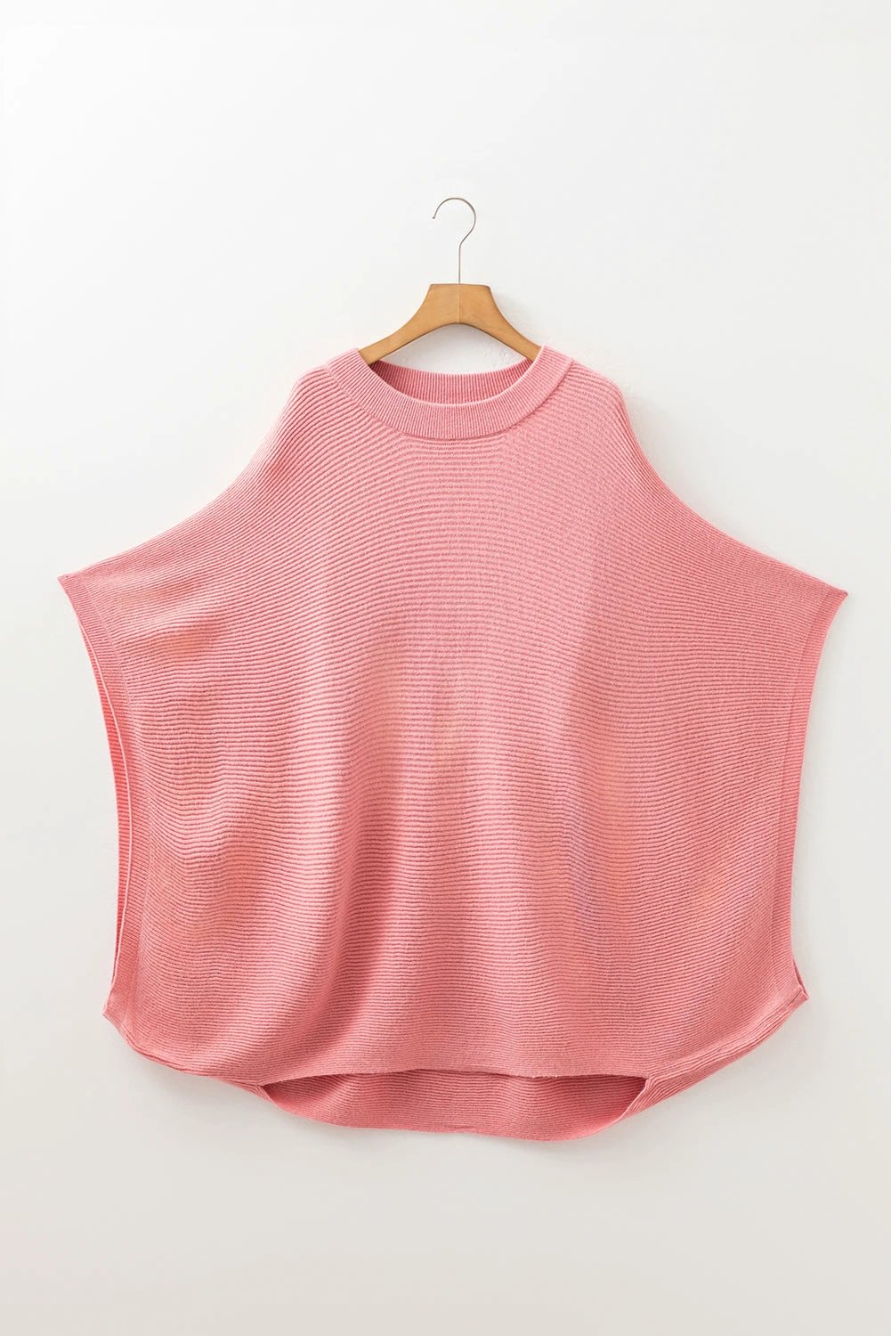 light pink ribbed knit half sleeve plus size poncho style sweater for women casual everyday outfit