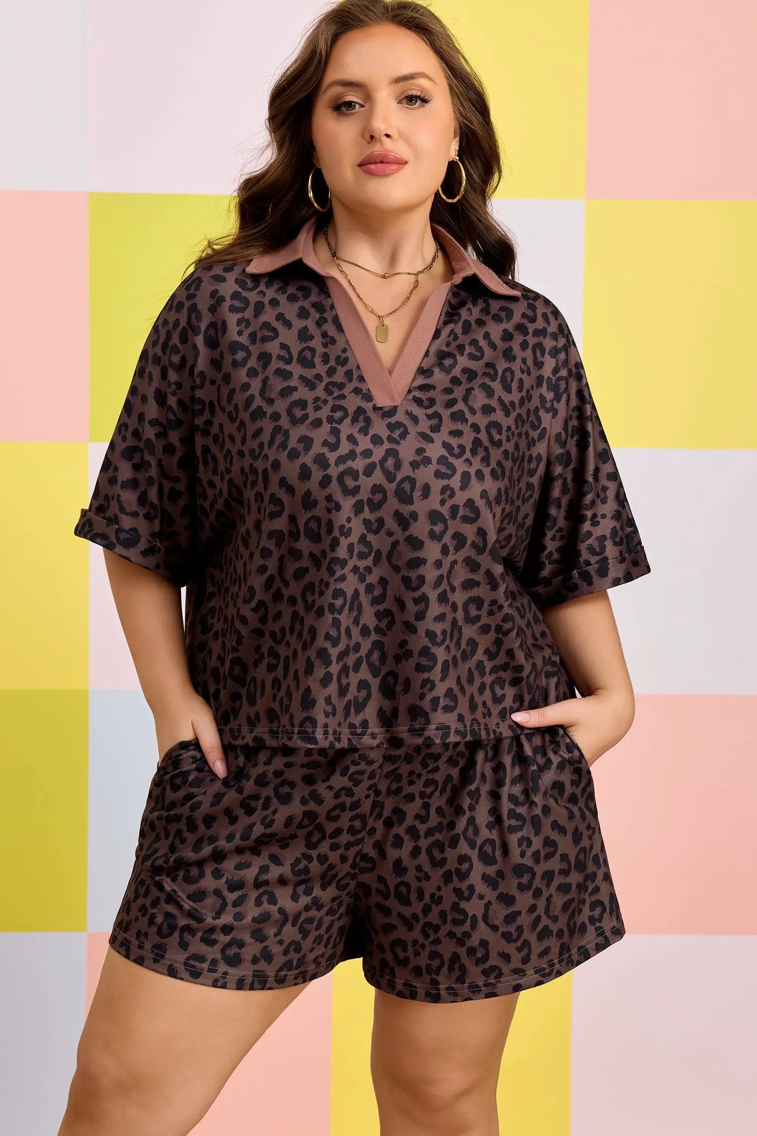 plus size leopard print lounge set
