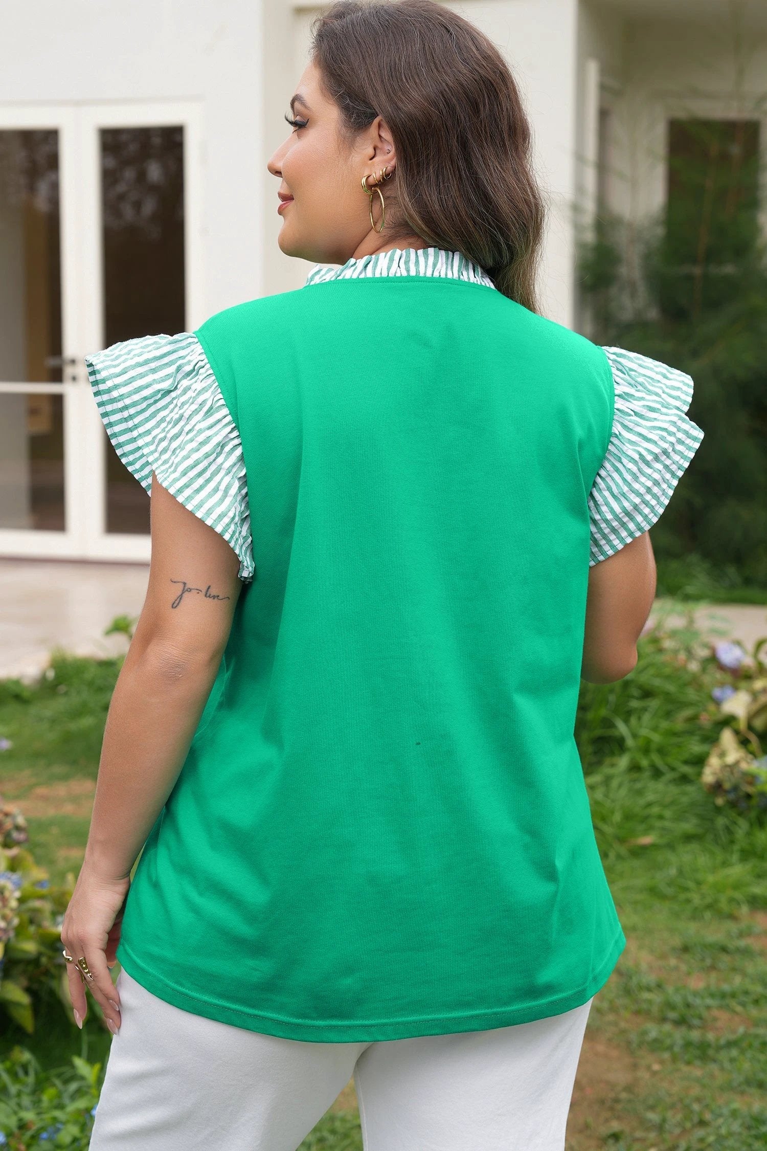 plus size flutter sleeve blouse