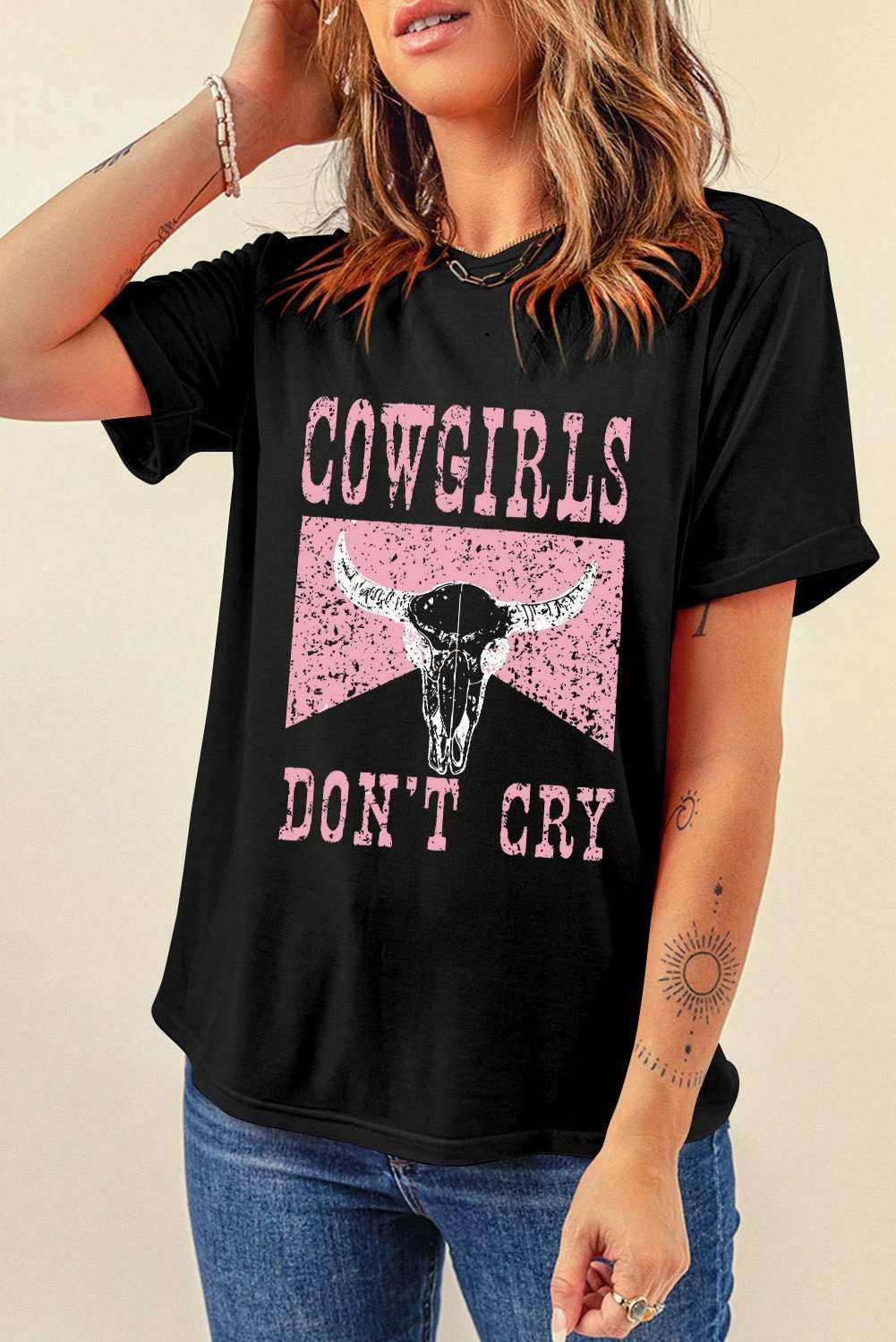 Western Graphic Tee with steer head cowgirl print short sleeve top