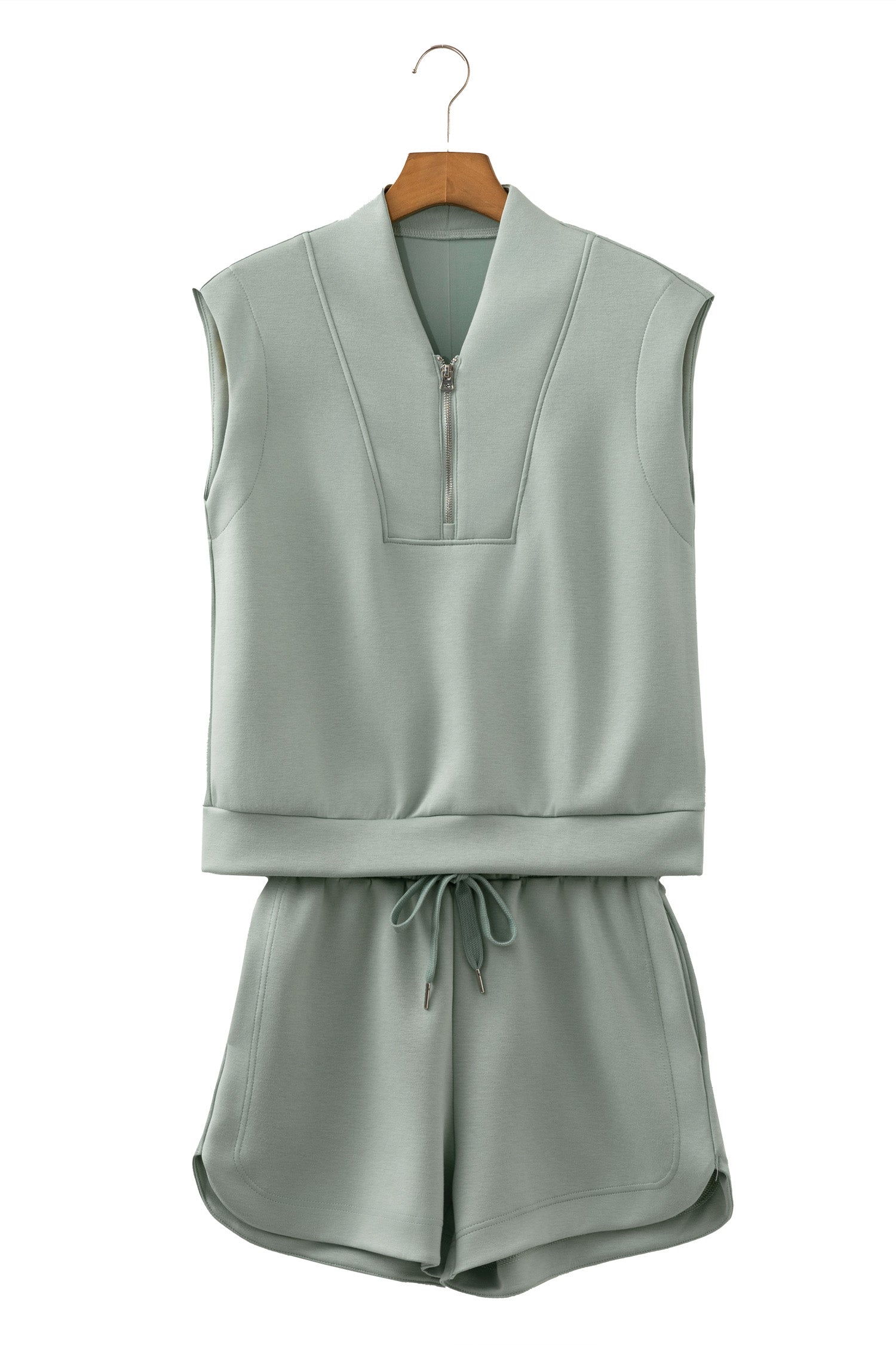 Quarter Zip Sleeveless Top Drawstring Shorts Casual Two-Piece Outfit — women's everyday bottoms | J&H Apparel