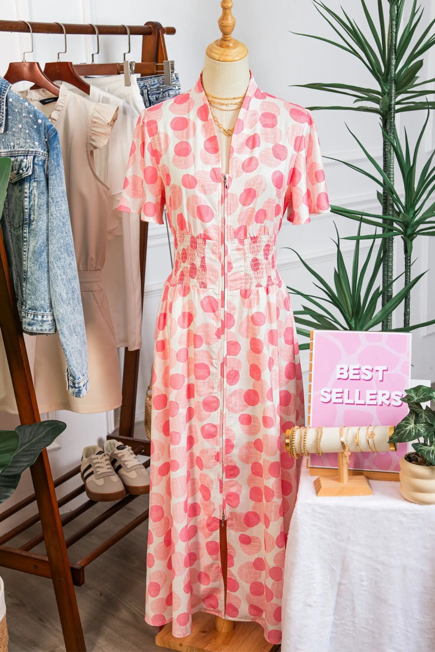 pink polka dot maxi dress