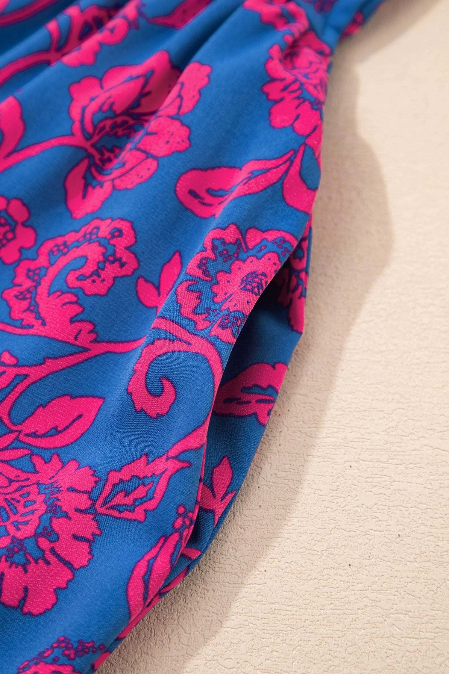 blue floral print twisted v neck tied backless maxi dress for women casual everyday outfit