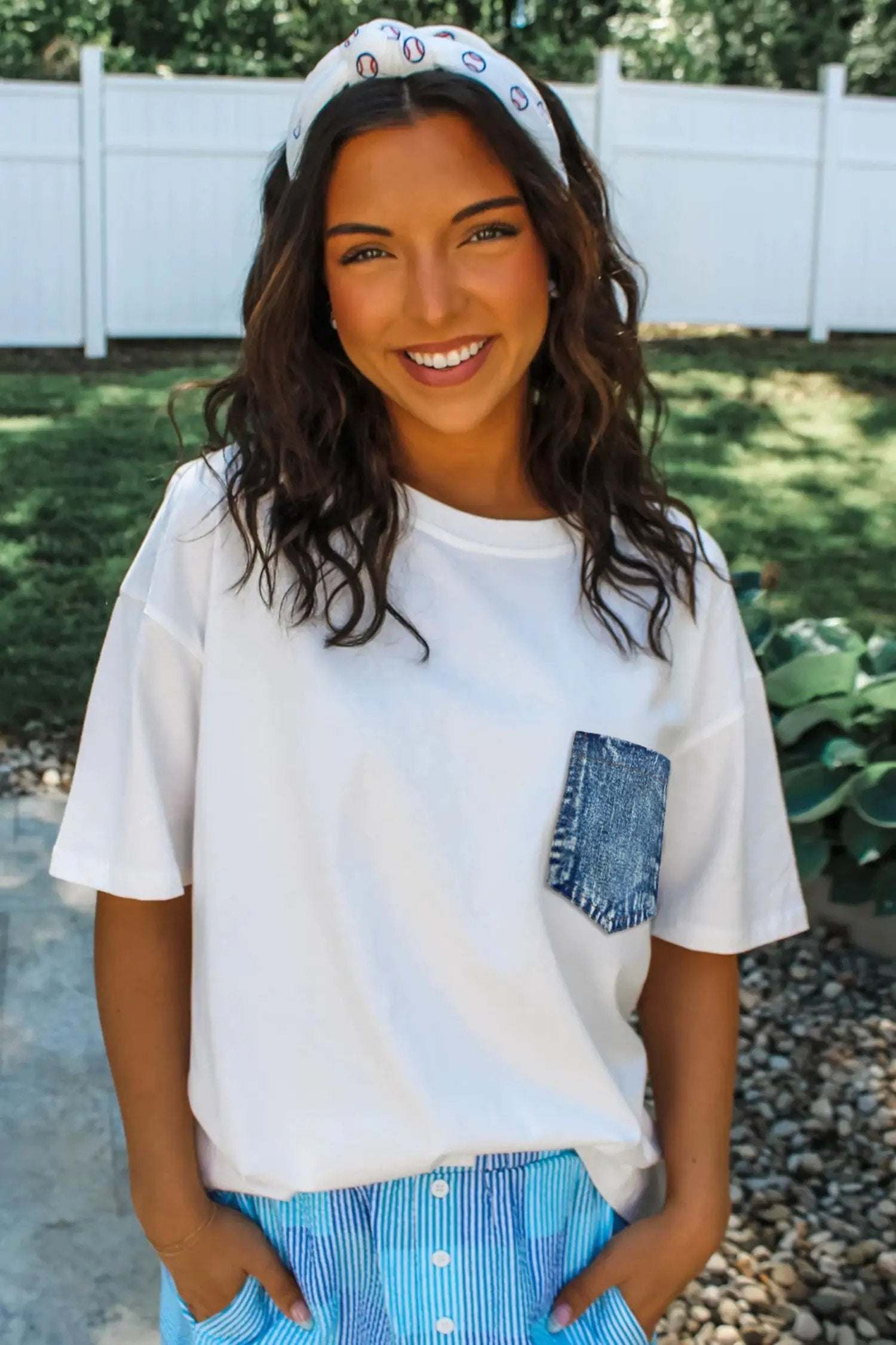 color block patch pocket tee