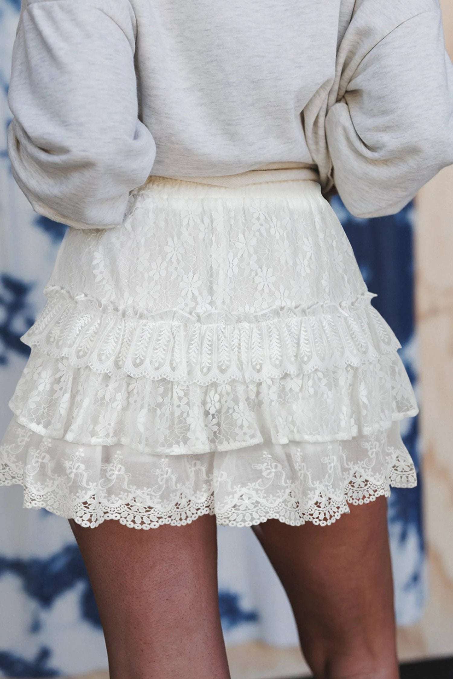 white lace ruffle tiered drawstring elastic waist sweet shorts for women casual everyday outfit