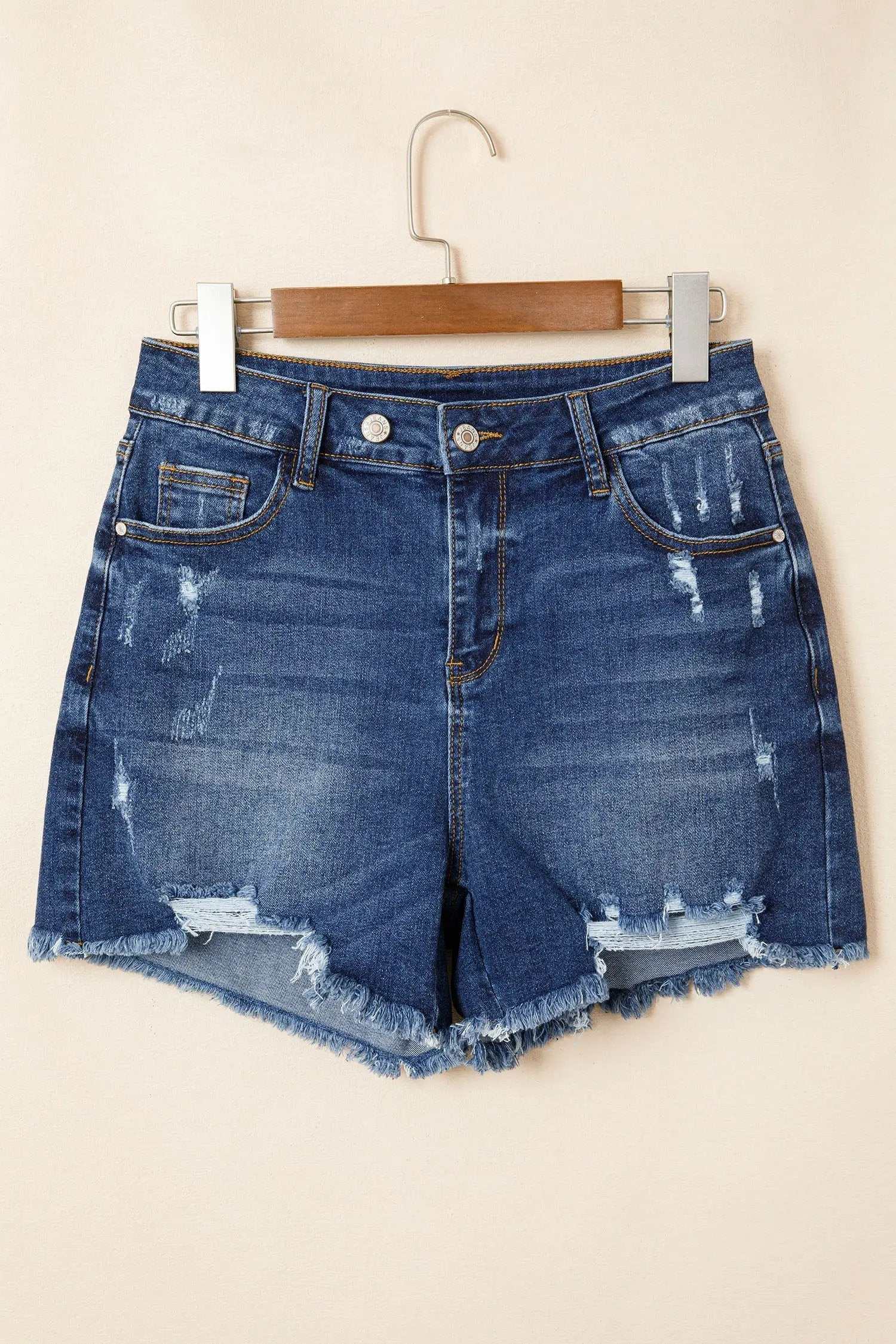 Dear-Lover Dropshipping Effortlessly Chic | Asymmetric Raw-Hem Distressed Denim Shorts - Bottoms/Denim Shorts